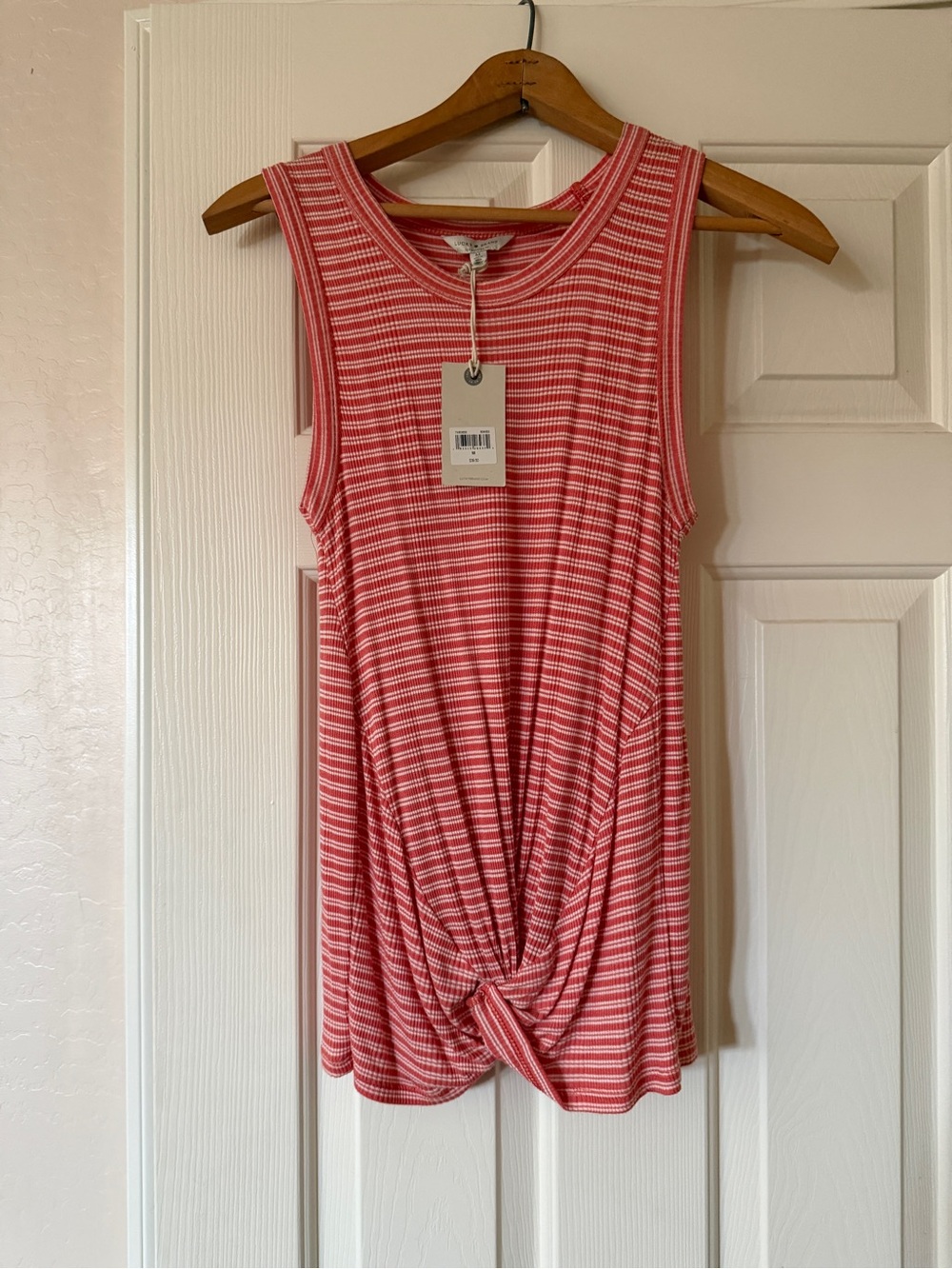 Lucky Brand Orange and White Striped Knot-Front Tank